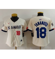 Women Los Angeles Dodgers 18 Yoshinobu Yamamoto Cream Stitched Jersey 1