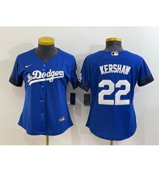 Women Los Angeles Dodgers 22 Clayton Kershaw Royal City Connect Stitched Baseball Jersey Run Small