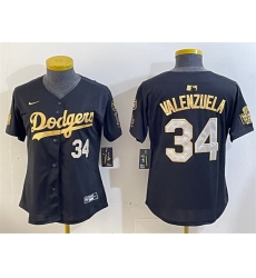 Women Los Angeles Dodgers 34 Toro Valenzuela Black 1 Gold 2024 World Series With Fernando Memorial Patch Limited Stitched Baseball Jersey 