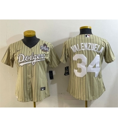 Women Los Angeles Dodgers 34 Toro Valenzuela Cream 2024 World Series Cool Base Stitched Baseball Jersey