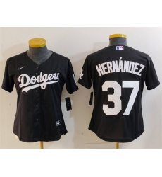 Women Los Angeles Dodgers 37 Teoscar Hern E1ndez Black Stitched Jersey