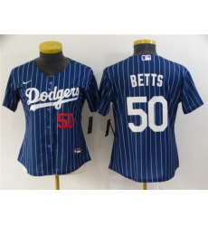 Women Los Angeles Dodgers 50 Mookie Betts Blue Stitched Baseball Jersey