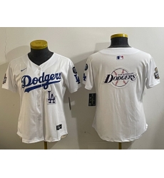 Women Los Angeles Dodgers Blank White 2024 World Series With No  34 Patch Home Limited Stitched Baseball Jersey  7