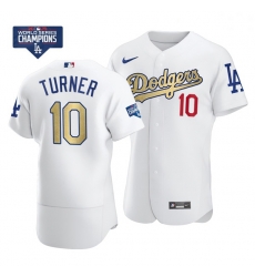 Women Los Angeles Dodgers Justin Turner 10 Gold Program White Flex Base Stitched Jersey