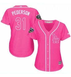 Womens Majestic Los Angeles Dodgers 31 Joc Pederson Authentic Pink Fashion Cool Base 2018 World Series MLB Jersey