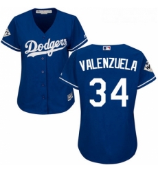 Womens Majestic Los Angeles Dodgers 34 Fernando Valenzuela Authentic Royal Blue Alternate 2017 World Series Bound Cool Base MLB Jersey