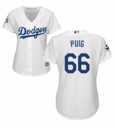 Womens Majestic Los Angeles Dodgers 66 Yasiel Puig Authentic White Home 2017 World Series Bound Cool Base MLB Jersey