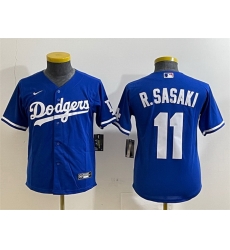 Youth Los Angeles Dodgers 11 Roki Sasaki Royal Cool Base Stitched Baseball Jersey