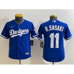 Youth Los Angeles Dodgers 11 Roki Sasaki Royal Cool Base Stitched Baseball Jersey