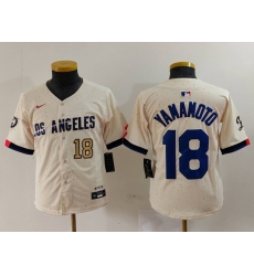 Youth Los Angeles Dodgers 18 Yoshinobu Yamamoto Cream Stitched Baseball Jersey 5