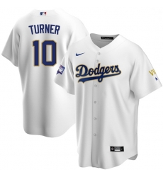 Youth Los Angeles Dodgers Justin Turner 10 Championship Gold Trim White Limited All Stitched Cool Base Jersey