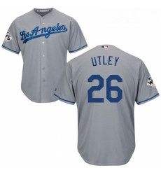 Youth Majestic Los Angeles Dodgers 26 Chase Utley Replica Grey Road 2017 World Series Bound Cool Base MLB Jersey