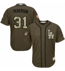 Youth Majestic Los Angeles Dodgers 31 Joc Pederson Authentic Green Salute to Service MLB Jersey