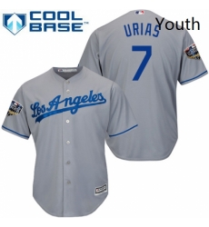 Youth Majestic Los Angeles Dodgers 7 Julio Urias Authentic Grey Road Cool Base 2018 World Series MLB Jersey