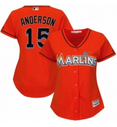 Womens Majestic Miami Marlins 15 Brian Anderson Replica Orange Alternate 1 Cool Base MLB Jersey 