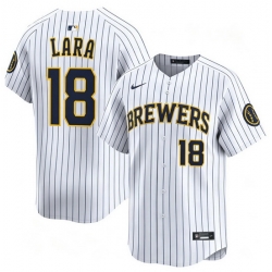 Men Milwaukee Brewers 18 Luis Lara Home White Strips Stitched Limited Jersey