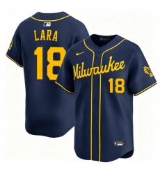 Men Milwaukee Brewers 18 Luis Lara Navy 2025 With Patch Stitched Baseball Jersey