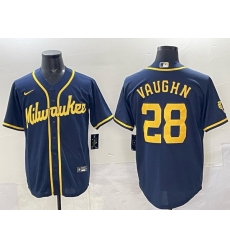 Men Milwaukee Brewers 28 Andrew Vaughn Navy 2025 With Patch Stitched Baseball Jersey