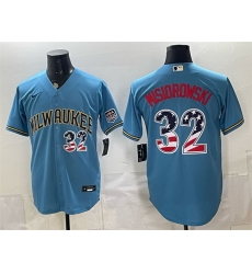 Men Milwaukee Brewers  32 Jacob Misiorowski Blue 2026 USA 250 Fourth of July Home Stadium Stitched Baseball Jersey