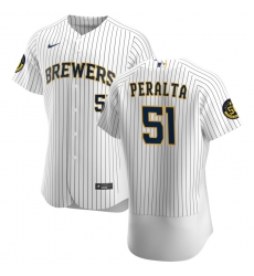 Men Milwaukee Brewers 51 Freddy Peralta Men Nike White Home 2020 Flex Base Player MLB Jersey