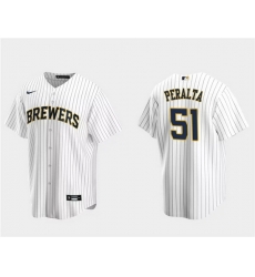 Men Milwaukee Brewers 51 Freddy Peralta White Cool Base Stitched Jersey