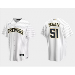 Men Milwaukee Brewers 51 Freddy Peralta White Cool Base Stitched Jersey