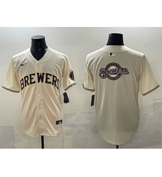 Men Milwaukee Brewers Team Big Logo Cream Home Limited Stitched Jersey