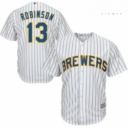 Mens Majestic Milwaukee Brewers 13 Glenn Robinson Replica White Alternate Cool Base MLB Jersey