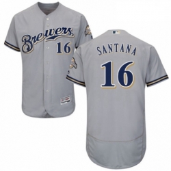 Mens Majestic Milwaukee Brewers 16 Domingo Santana Grey Road Flex Base Authentic Collection MLB Jersey