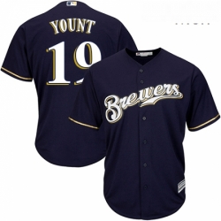 Mens Majestic Milwaukee Brewers 19 Robin Yount Replica Navy Blue Alternate Cool Base MLB Jersey