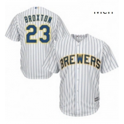 Mens Majestic Milwaukee Brewers 23 Keon Broxton Replica White Home Cool Base MLB Jersey 