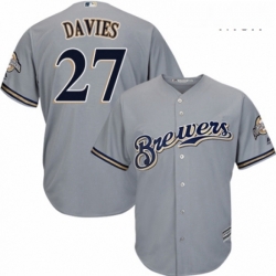 Mens Majestic Milwaukee Brewers 27 Zach Davies Replica Grey Road Cool Base MLB Jersey 