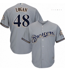 Mens Majestic Milwaukee Brewers 48 Boone Logan Replica Grey Road Cool Base MLB Jersey 