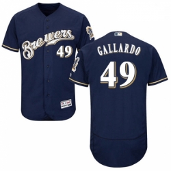 Mens Majestic Milwaukee Brewers 49 Yovani Gallardo Navy Blue Alternate Flex Base Authentic Collection MLB Jersey