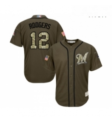 Mens Milwaukee Brewers 12 Aaron Rodgers Authentic Green Salute to Service Baseball Jersey 