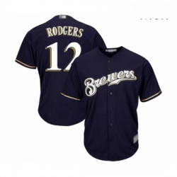 Mens Milwaukee Brewers 12 Aaron Rodgers Replica Navy Blue Alternate Cool Base Baseball Jersey 