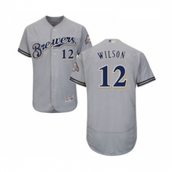 Mens Milwaukee Brewers 12 Alex Wilson Grey Road Flex Base Authentic Collection Baseball Jersey