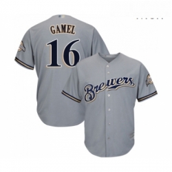 Mens Milwaukee Brewers 16 Ben Gamel Replica Grey Road Cool Base Baseball Jersey 