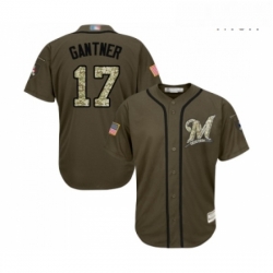 Mens Milwaukee Brewers 17 Jim Gantner Authentic Green Salute to Service Baseball Jersey 