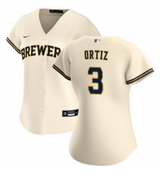 Women Milwaukee Brewers 3 Joey Ortiz Cream Cool Base Stitched Jersey