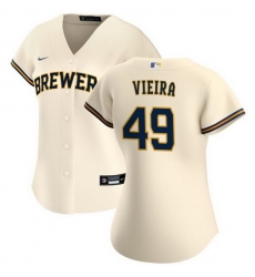 Women Milwaukee Brewers 49 Thyago Vieira Cream Cool Base Stitched Jersey