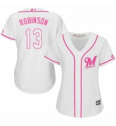 Womens Majestic Milwaukee Brewers 13 Glenn Robinson Replica White Fashion Cool Base MLB Jersey