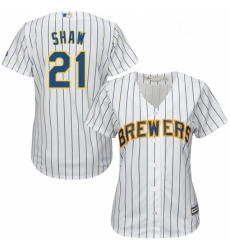 Womens Majestic Milwaukee Brewers 21 Travis Shaw Replica White Alternate Cool Base MLB Jersey