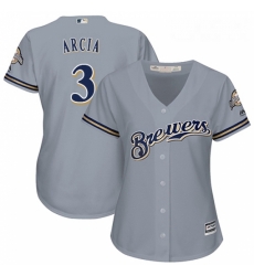 Womens Majestic Milwaukee Brewers 3 Orlando Arcia Authentic Grey Road Cool Base MLB Jersey