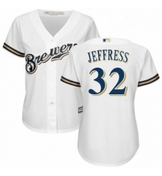 Womens Majestic Milwaukee Brewers 32 Jeremy Jeffress Authentic White Alternate Cool Base MLB Jersey 