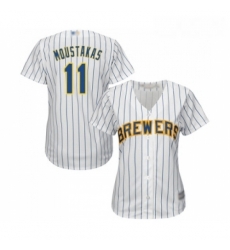 Womens Milwaukee Brewers 11 Mike Moustakas Replica White Home Cool Base Baseball Jersey 