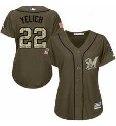 Womens Milwaukee Brewers 22 Christian Yelich Green Salute to Service Stitched MLB Jersey 