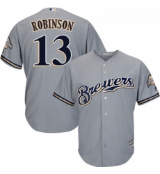 Youth Majestic Milwaukee Brewers 13 Glenn Robinson Authentic Grey Road Cool Base MLB Jersey