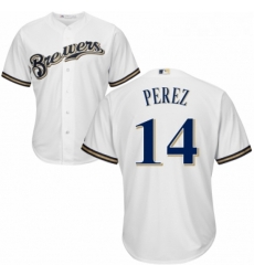 Youth Majestic Milwaukee Brewers 14 Hernan Perez Replica Navy Blue Alternate Cool Base MLB Jersey 