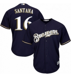 Youth Majestic Milwaukee Brewers 16 Domingo Santana Authentic White Alternate Cool Base MLB Jersey 